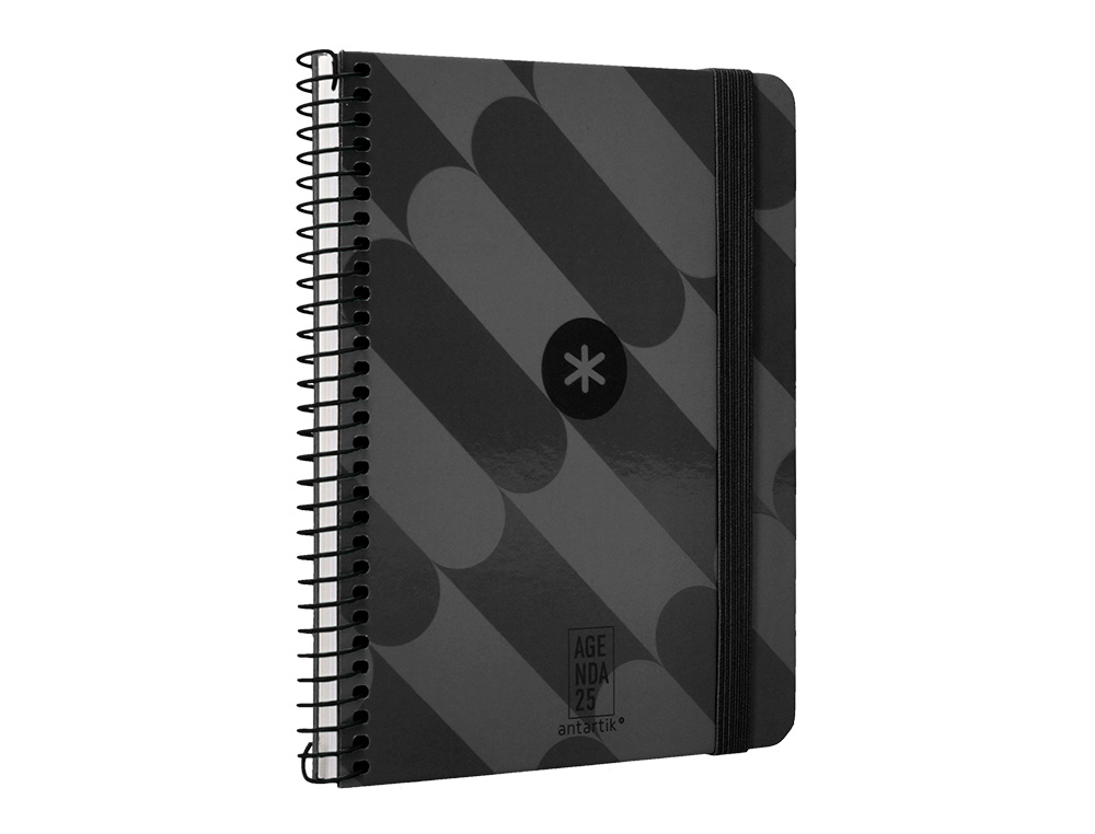 AGENDA ESPIRAL ANTARTIK PATTERN A6+ 2025 SEMANA VISTA COLOR NEGRO PAPEL 80 GR