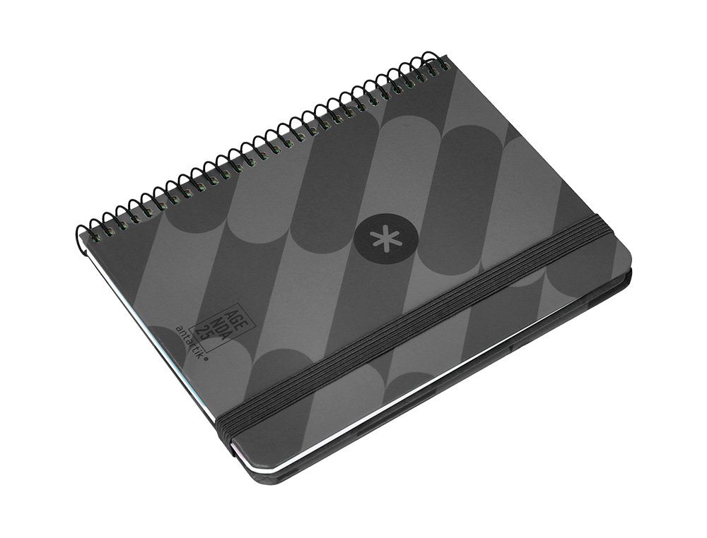 AGENDA ESPIRAL ANTARTIK PATTERN A6+ 2025 SEMANA VISTA COLOR NEGRO PAPEL 80 GR