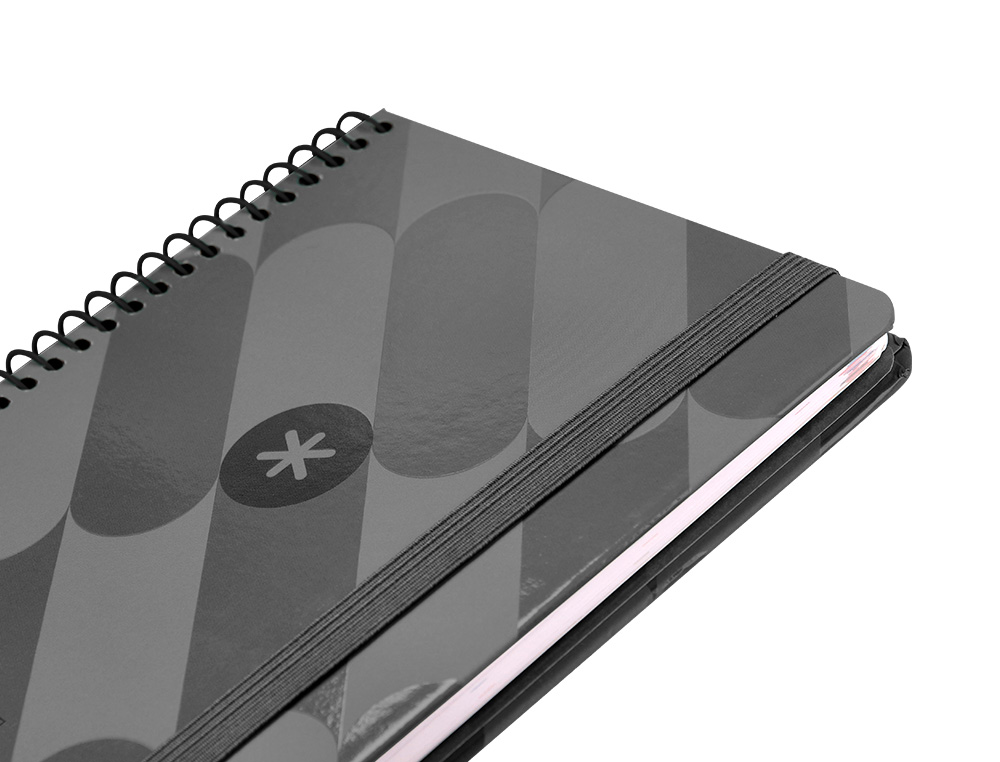 AGENDA ESPIRAL ANTARTIK PATTERN A6+ 2025 SEMANA VISTA COLOR NEGRO PAPEL 80 GR