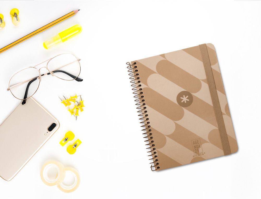 AGENDA ESPIRAL ANTARTIK PATTERN A6+ 2025 SEMANA VISTA COLOR ROSA NUDE PAPEL 80GR