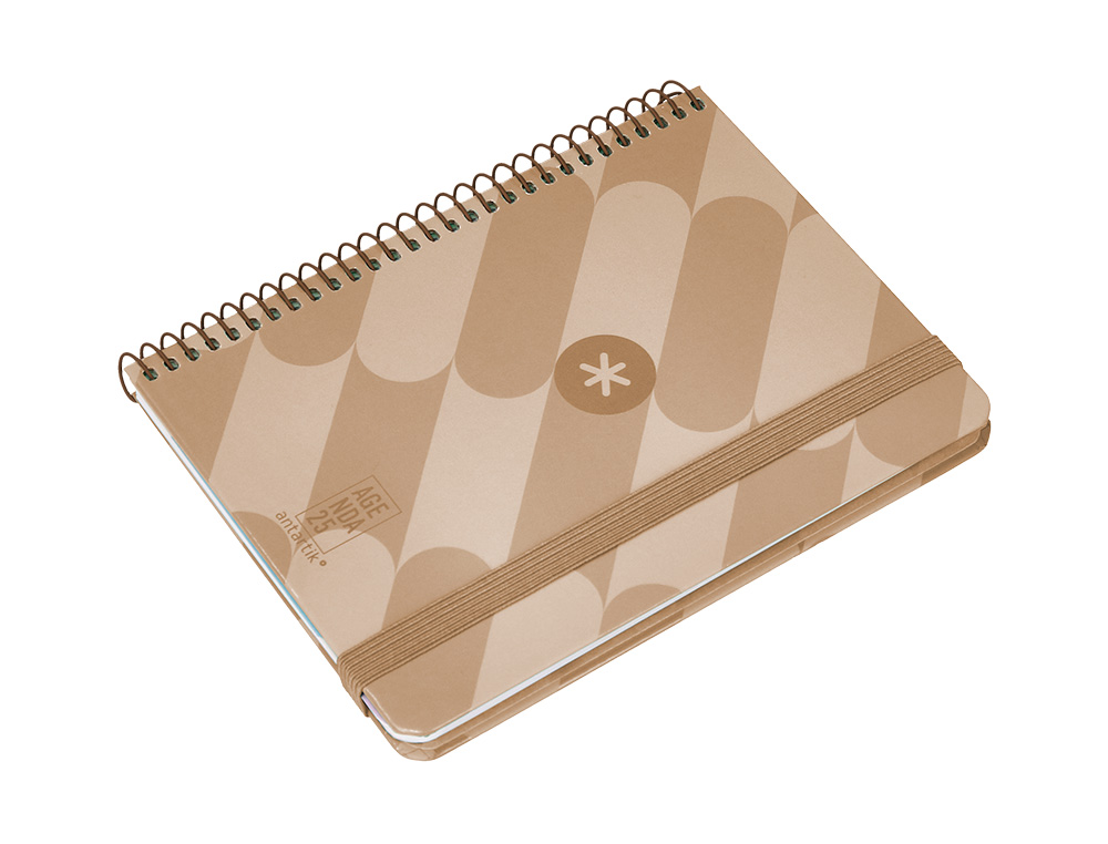 AGENDA ESPIRAL ANTARTIK PATTERN A6+ 2025 SEMANA VISTA COLOR ROSA NUDE PAPEL 80GR