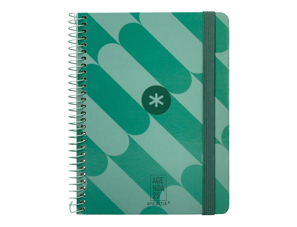 AGENDA ESPIRAL ANTARTIK PATTERN A6+ 2025 SEMANA VISTA COLOR VERDE PAPEL 80 GR