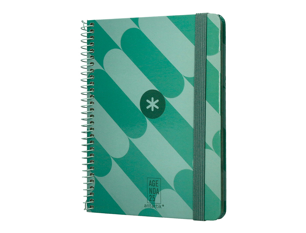 AGENDA ESPIRAL ANTARTIK PATTERN A6+ 2025 SEMANA VISTA COLOR VERDE PAPEL 80 GR