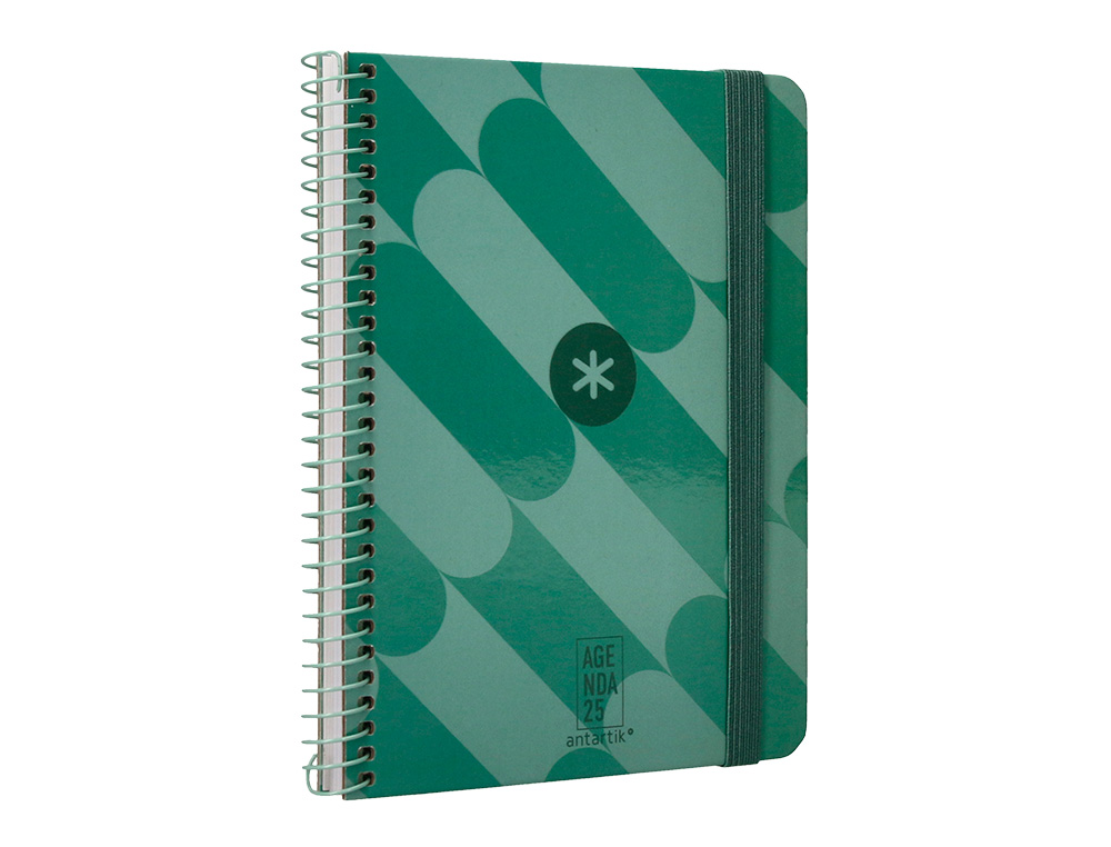 AGENDA ESPIRAL ANTARTIK PATTERN A6+ 2025 SEMANA VISTA COLOR VERDE PAPEL 80 GR