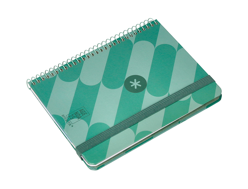 AGENDA ESPIRAL ANTARTIK PATTERN A6+ 2025 SEMANA VISTA COLOR VERDE PAPEL 80 GR