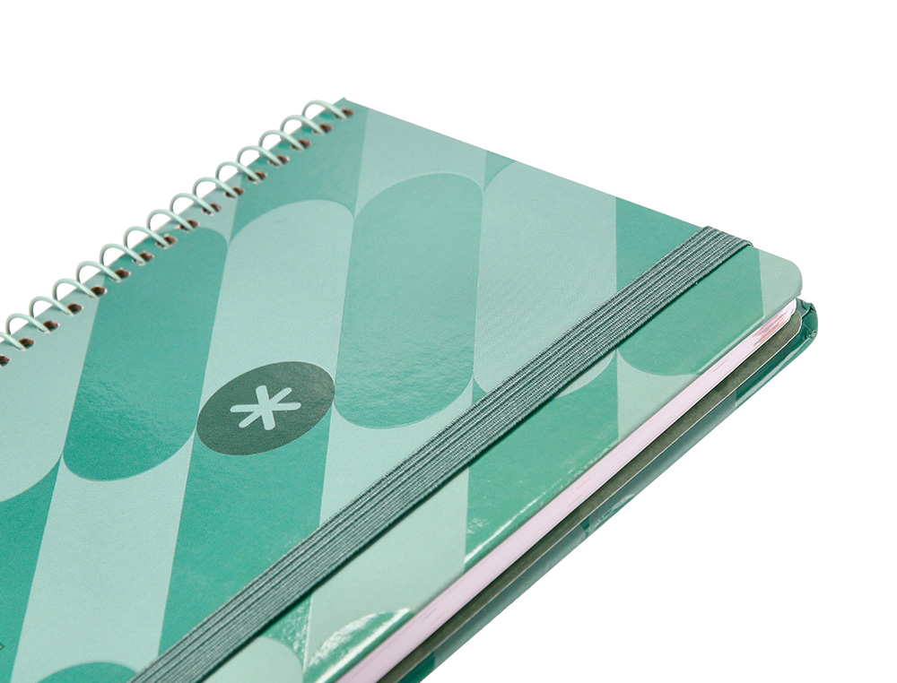 AGENDA ESPIRAL ANTARTIK PATTERN A6+ 2025 SEMANA VISTA COLOR VERDE PAPEL 80 GR