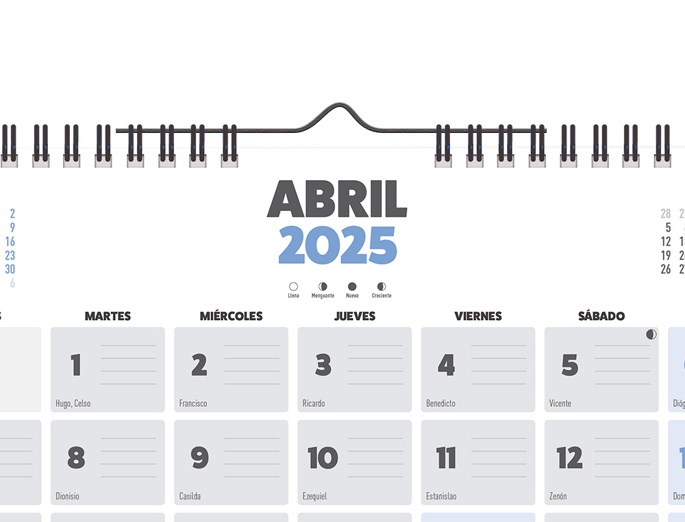CALENDARIO PARED LIDERPAPEL CLASICO 2025 ESPIRAL 44X32 CM PAPEL 128 GR