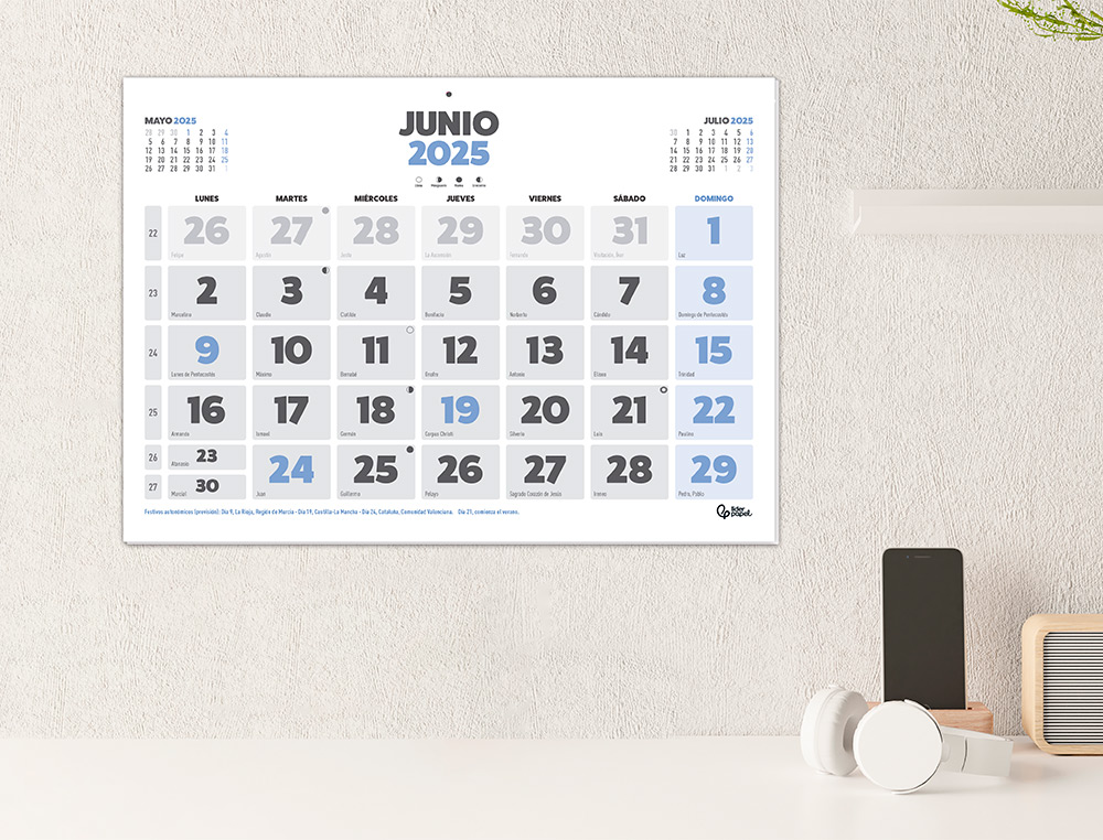 CALENDARIO PARED LIDERPAPEL CLASICO 2025 LOMO ENGOMADO 60X40 CM PAPEL 105 GR