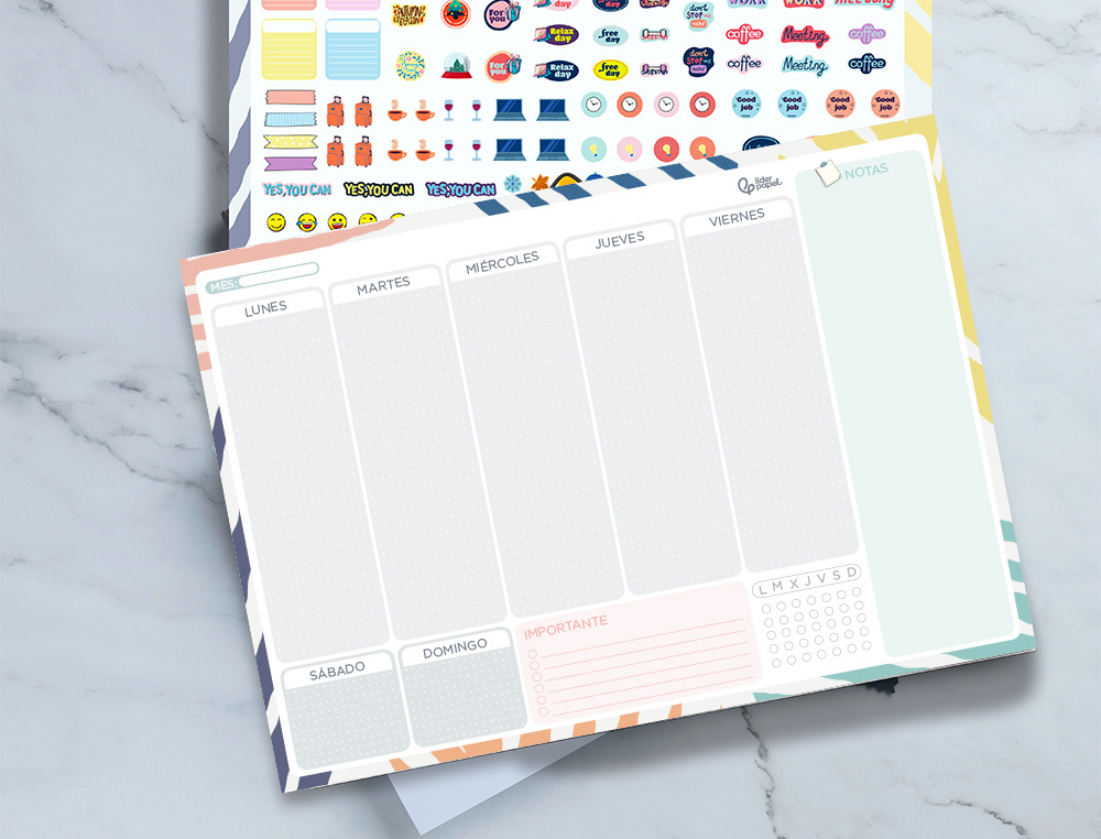 PLANNING SEMANAL LIDERPAPEL JOVEN 2025 DIN A4 CON PEGATINAS PAPEL 104 GR
