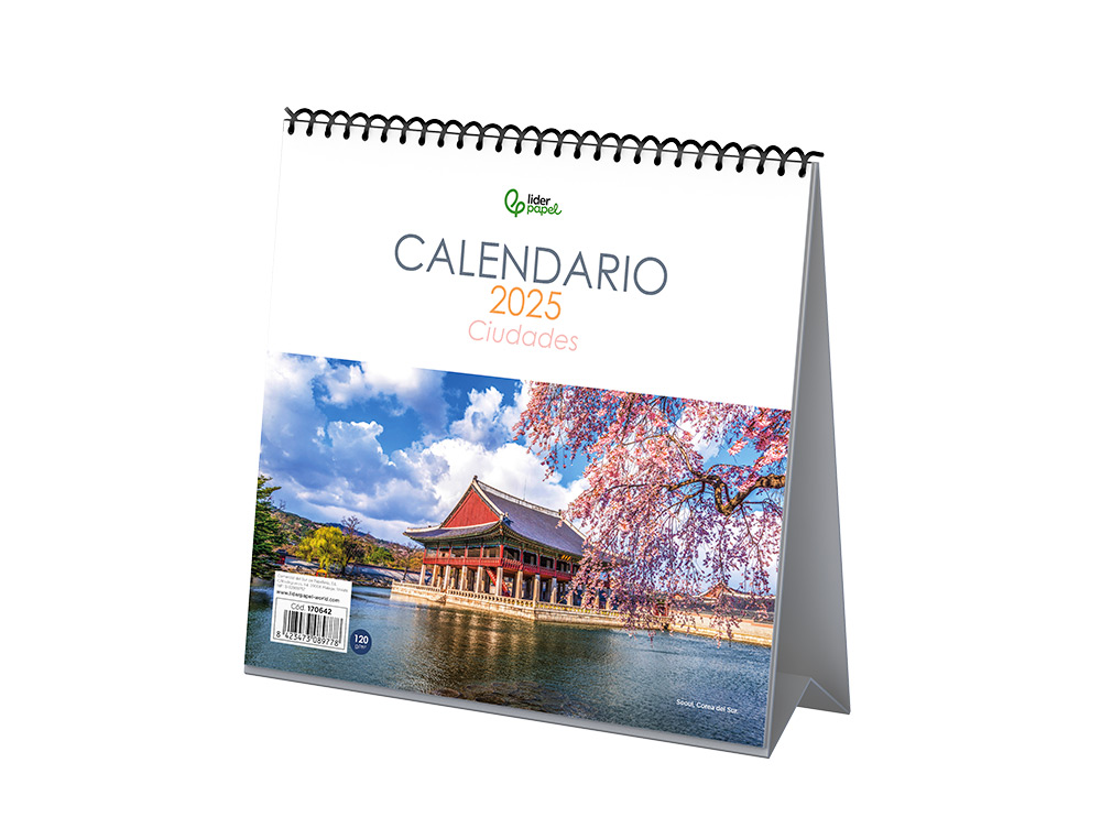 CALENDARIO ESPIRAL TRIANGULAR LIDERPAPEL DE SOBREMESA IMAGENES 2025 19X19 CM PAPEL 128 GR CON PEGATINAS