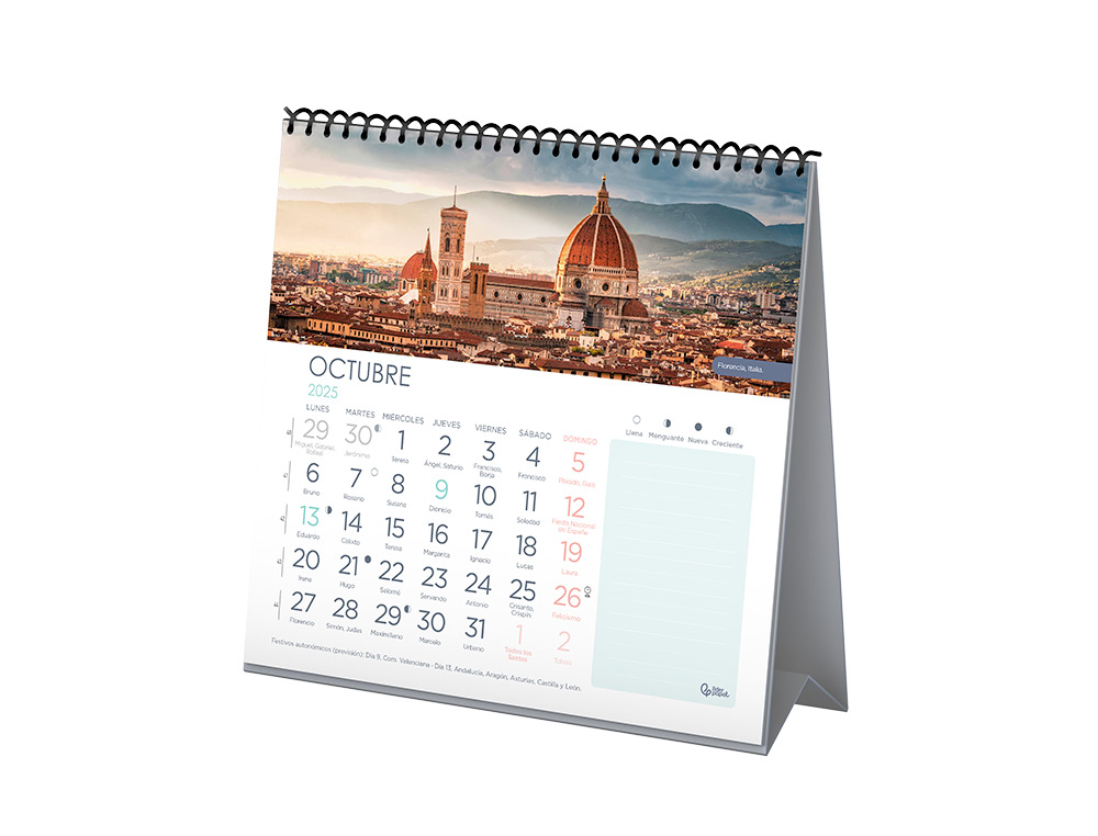 CALENDARIO ESPIRAL TRIANGULAR LIDERPAPEL DE SOBREMESA IMAGENES 2025 19X19 CM PAPEL 128 GR CON PEGATINAS