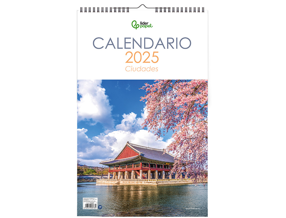 CALENDARIO ESPIRAL PARED LIDERPAPEL IMAGENES CIUDADES 2025 PARA ESCRIBIR 25X40 CM PAPEL 157 GR