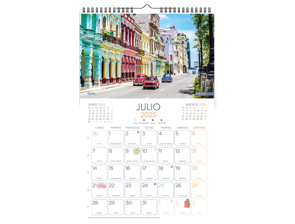 CALENDARIO ESPIRAL PARED LIDERPAPEL IMAGENES CIUDADES 2025 PARA ESCRIBIR 25X40 CM PAPEL 157 GR