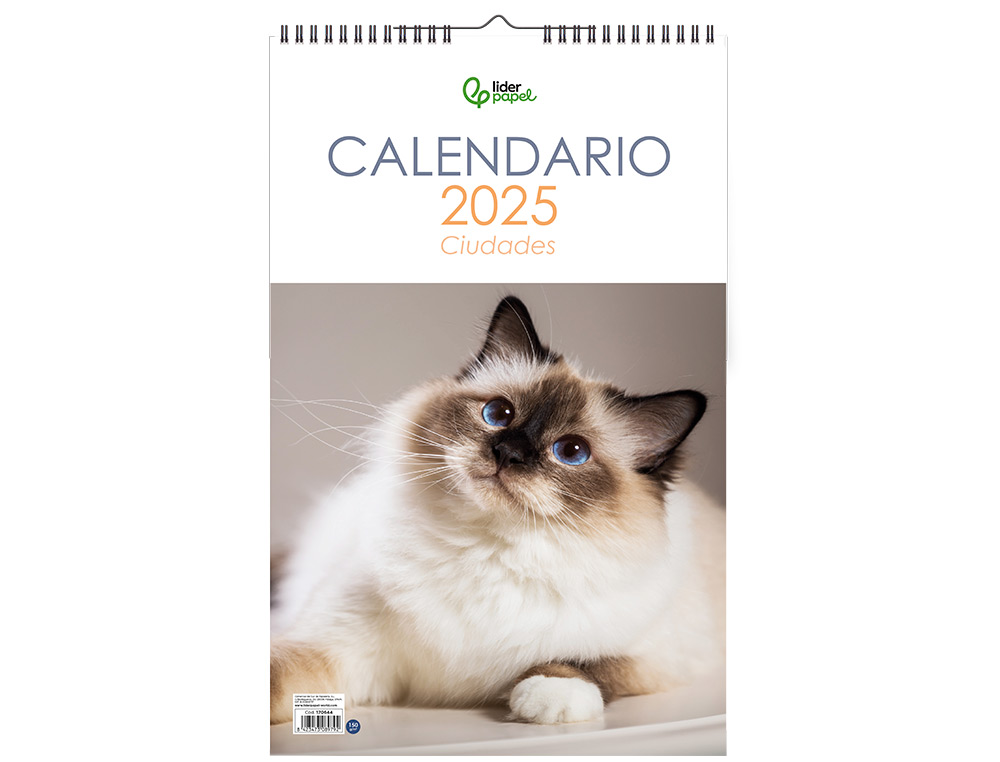 CALENDARIO ESPIRAL PARED LIDERPAPEL IMAGENES GATOS 2025 PARA ESCRIBIR 25X40 CM PAPEL 157 GR