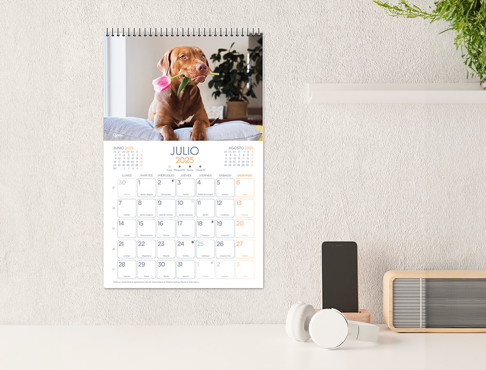 CALENDARIO ESPIRAL PARED LIDERPAPEL IMAGENES PERROS 2025 PARA ESCRIBIR 25X40 CM PAPEL 157 GR