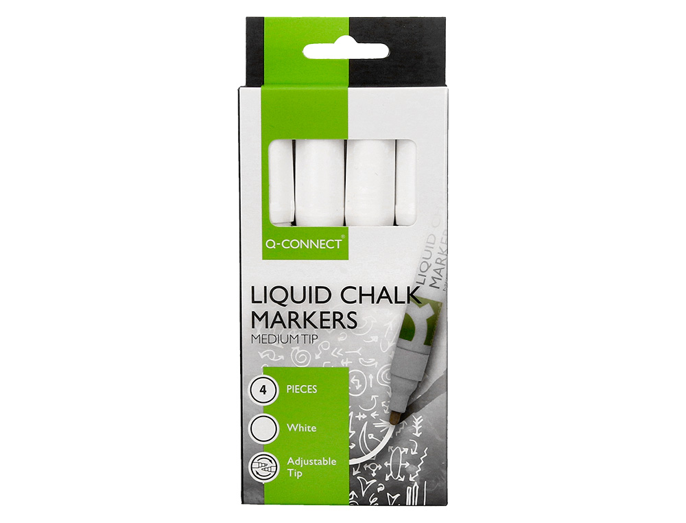 ROTULADOR Q-CONNECT TIZA LIQUIDA PUNTA REDONDA TRAZO 3 MM CAJA DE 4 UNIDADES COLOR BLANCO