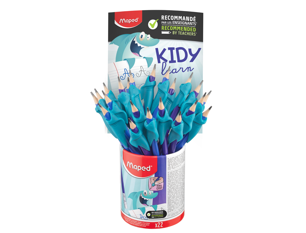 LAPICES DE GRAFITO MAPED HB CON GOMA BORRAR + ADAPTADOR ERGONOMICO CUBILETE DE 22 UNIDADES