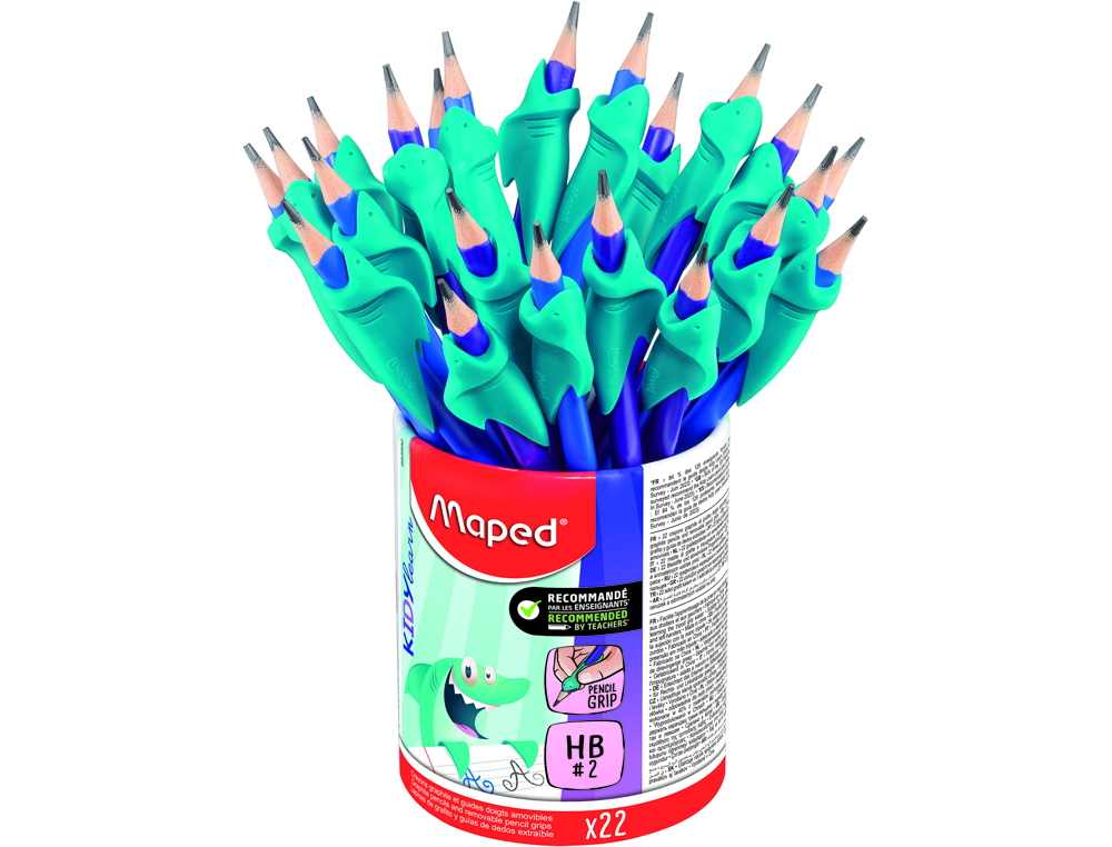 LAPICES DE GRAFITO MAPED HB CON GOMA BORRAR + ADAPTADOR ERGONOMICO CUBILETE DE 22 UNIDADES