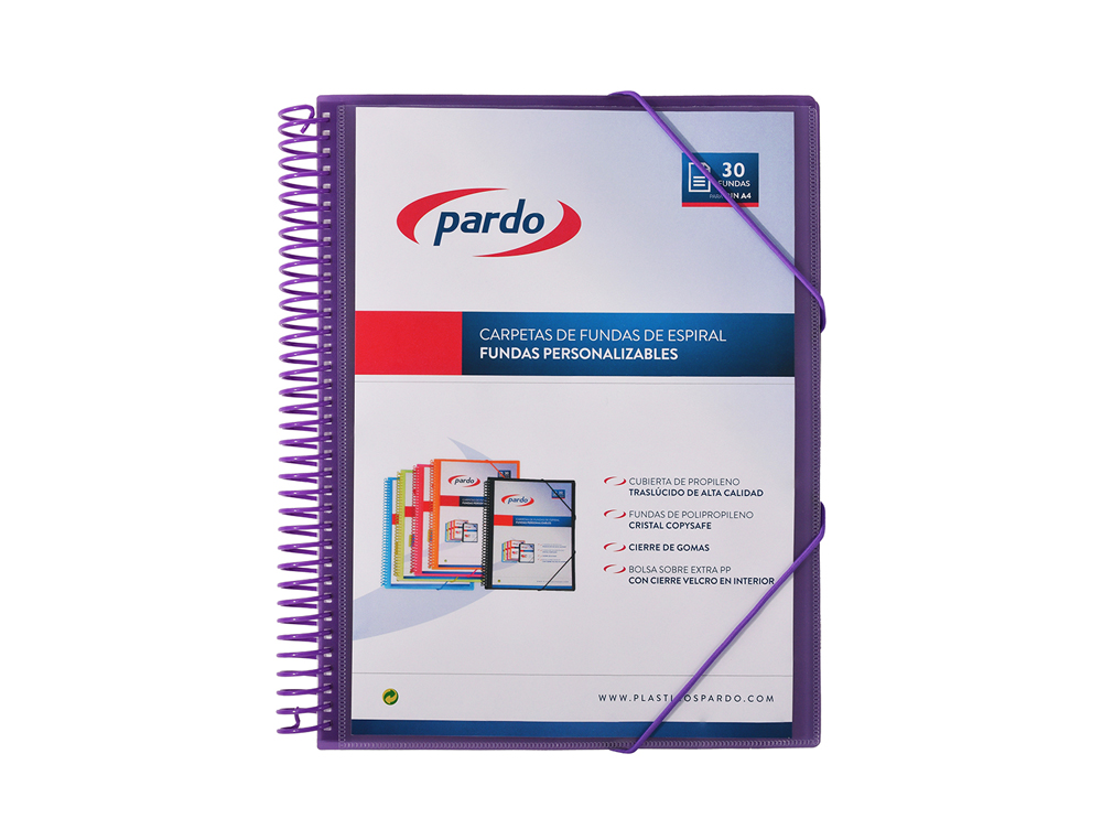 CARPETA PARDO ESCAPARATE CON ESPIRAL 30 FUNDAS FOLIO PERSONALIZABLE COLOR LILA