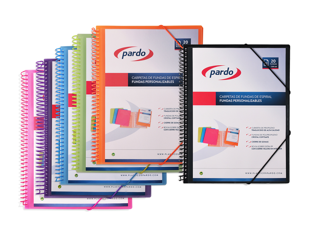 CARPETA PARDO ESCAPARATE CON ESPIRAL 30 FUNDAS FOLIO PERSONALIZABLE COLOR LILA