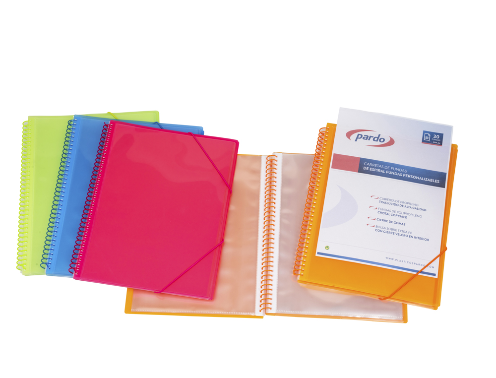 CARPETA PARDO ESCAPARATE CON ESPIRAL 30 FUNDAS FOLIO PERSONALIZABLE COLOR LILA