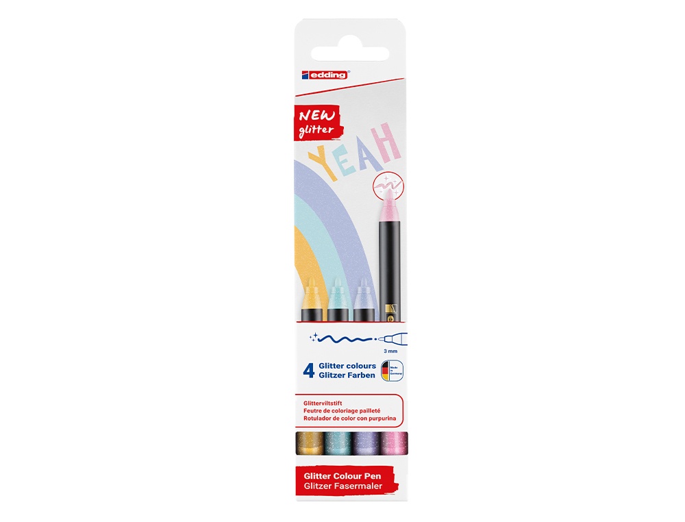 ROTULADOR EDDING PUNTA FIBRA 1200 PUNTA REDONDA 0,5 MM GLITTER PASTEL CAJA DE 4 UNIDADES COLORES SURTIDOS