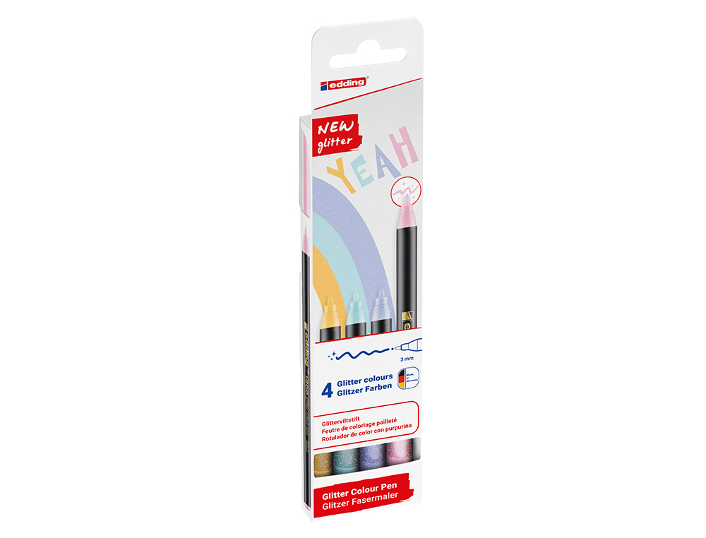 ROTULADOR EDDING PUNTA FIBRA 1200 PUNTA REDONDA 0,5 MM GLITTER PASTEL CAJA DE 4 UNIDADES COLORES SURTIDOS