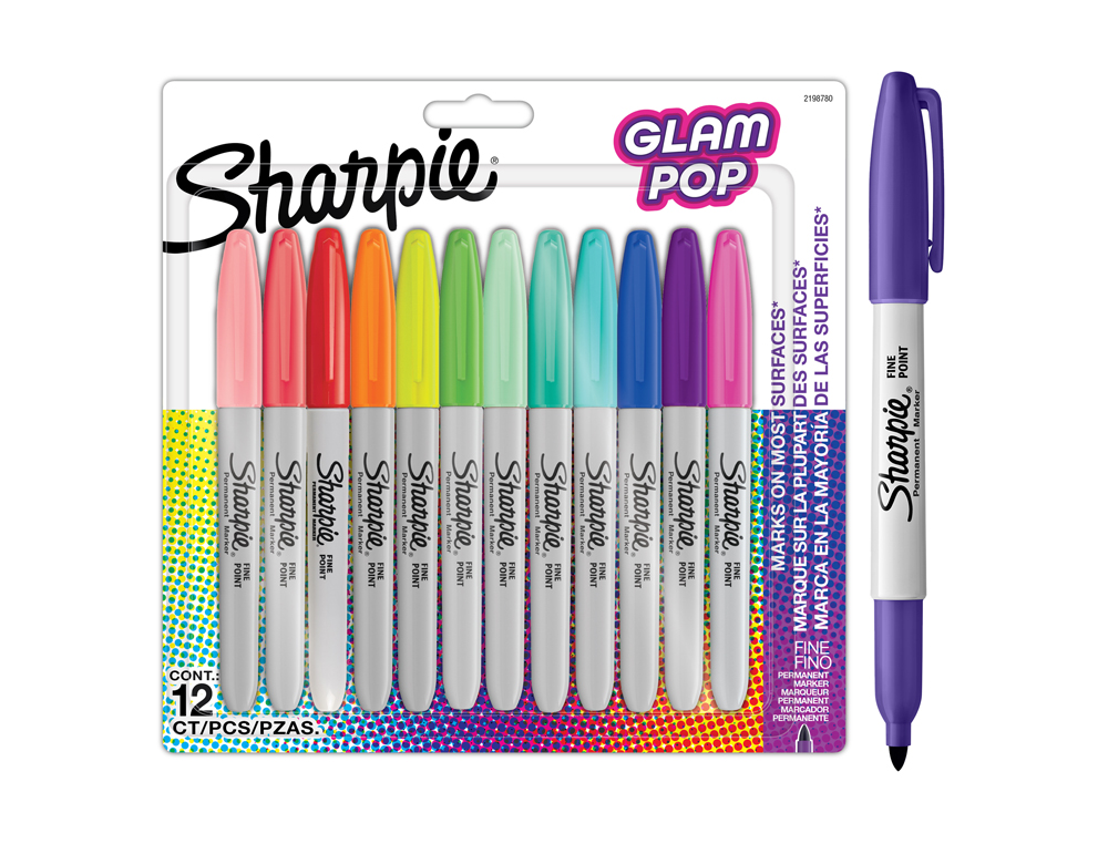 ROTULADOR SHARPIE PERMANENTE FINO GLAM POP BLISTER DE 12 UNIDADES COLORES SURTIDOS