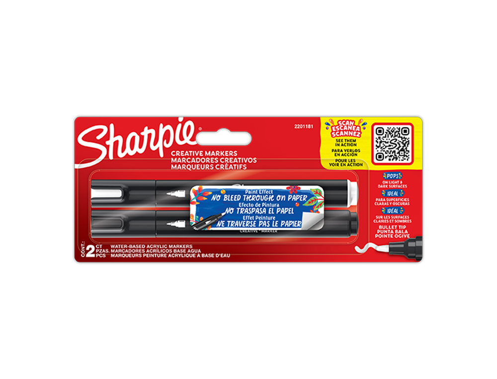 ROTULADOR SHARPIE ACRYLIC PUNTA REDONDA BLISTER DE 2 UNIDADES BLANCO Y NEGRO