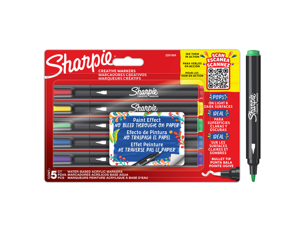 ROTULADOR SHARPIE ACRYLIC PUNTA REDONDA BLISTER DE 5 UNIDADES COLORES SURTIDOS