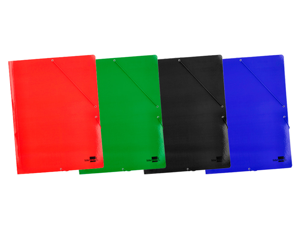 CARPETA LIDERPAPEL GOMAS DIN A3 TRES SOLAPAS CARTON PLASTIFICADO 800 GR COLORES SURTIDOS