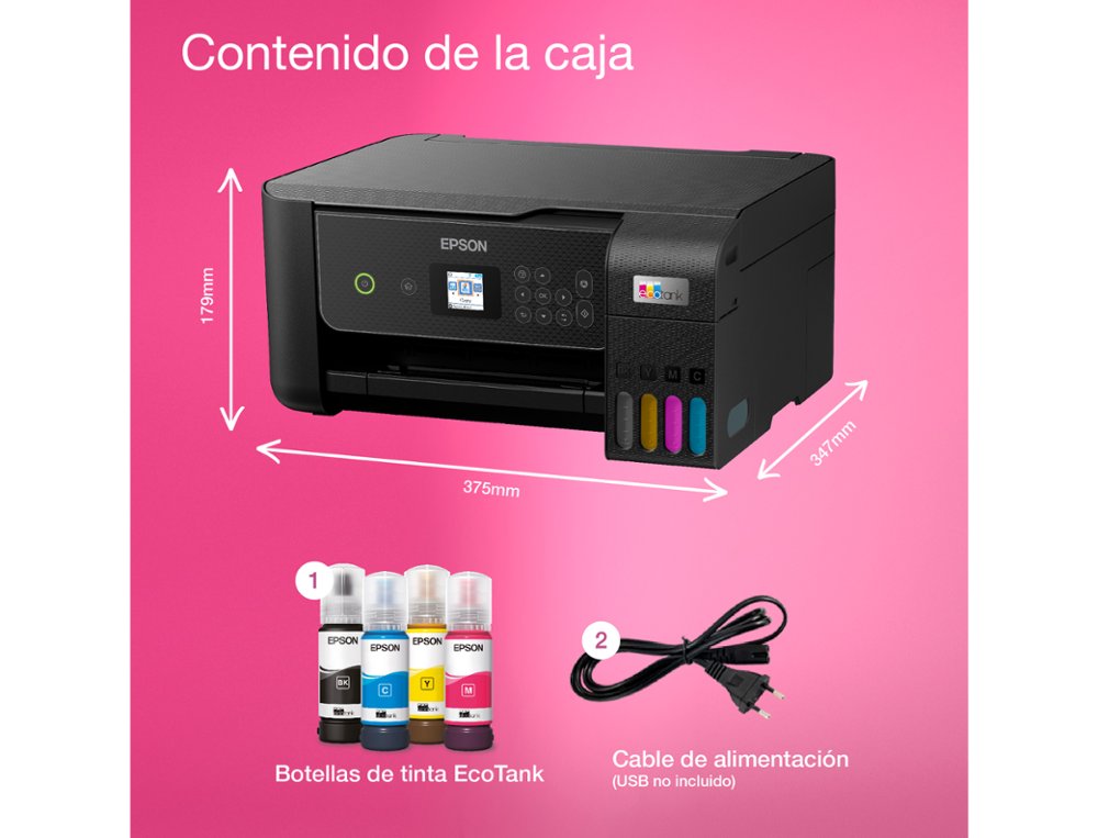 EQUIPO MULTIFUNCION EPSON ECOTANK ET-2870 TINTA COLOR DIN A4 33 PPM NEGRO / 15 PPM COLOR WIFI IMPRESORA ESCANER