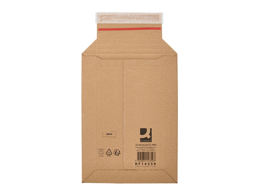 SOBRE PARA ENVIOS Q-CONNECT CARTON 100% RECICLADO Y RECICLABLE CIERRE AUTOADHESIVO314X252X72 MM COLOR KRAFT