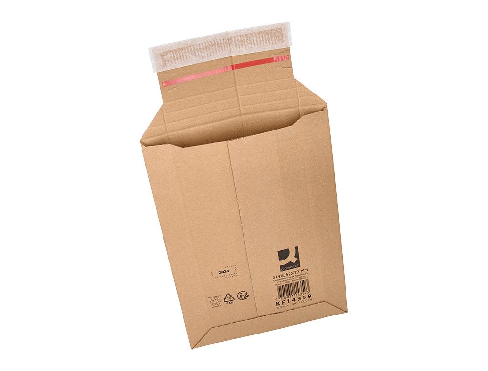 SOBRE PARA ENVIOS Q-CONNECT CARTON 100% RECICLADO Y RECICLABLE CIERRE AUTOADHESIVO314X252X72 MM COLOR KRAFT