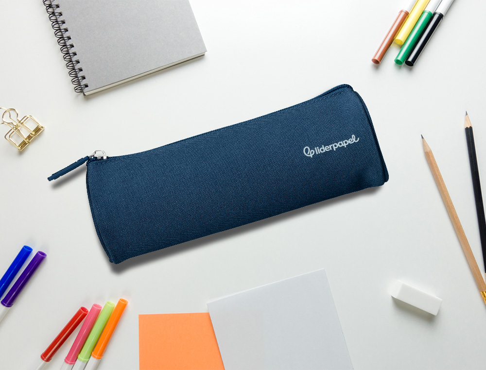 ESTUCHE PORTATODO LIDERPAPEL CLASSIC CILINDRICO ANCHO 210X70MM AZUL MARINO