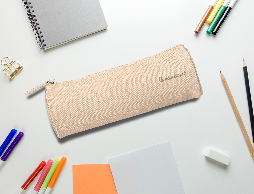 ESTUCHE PORTATODO LIDERPAPEL CLASSIC CILINDRICO ANCHO 210X70MM CREMA