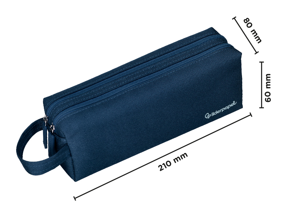 ESTUCHE PORTATODO LIDERPAPEL CLASSIC RECTANGULAR CON ASA 2 CREMALLERAS 210 X80MM AZUL MARINO