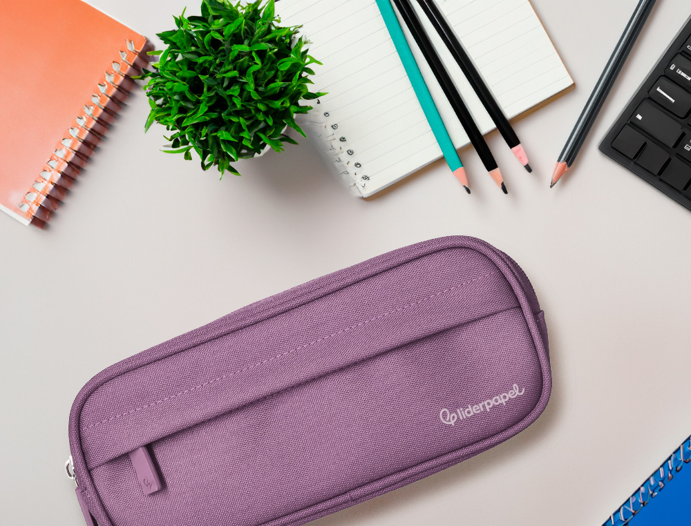 ESTUCHE PORTATODO LIDERPAPEL CLASSIC OVALADO 2 CREMALLERAS CON BOLSILLO DELANTERO 210X90MM MORADO EMPOLVADO