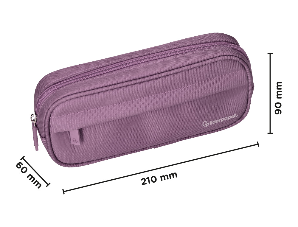 ESTUCHE PORTATODO LIDERPAPEL CLASSIC OVALADO 2 CREMALLERAS CON BOLSILLO DELANTERO 210X90MM MORADO EMPOLVADO