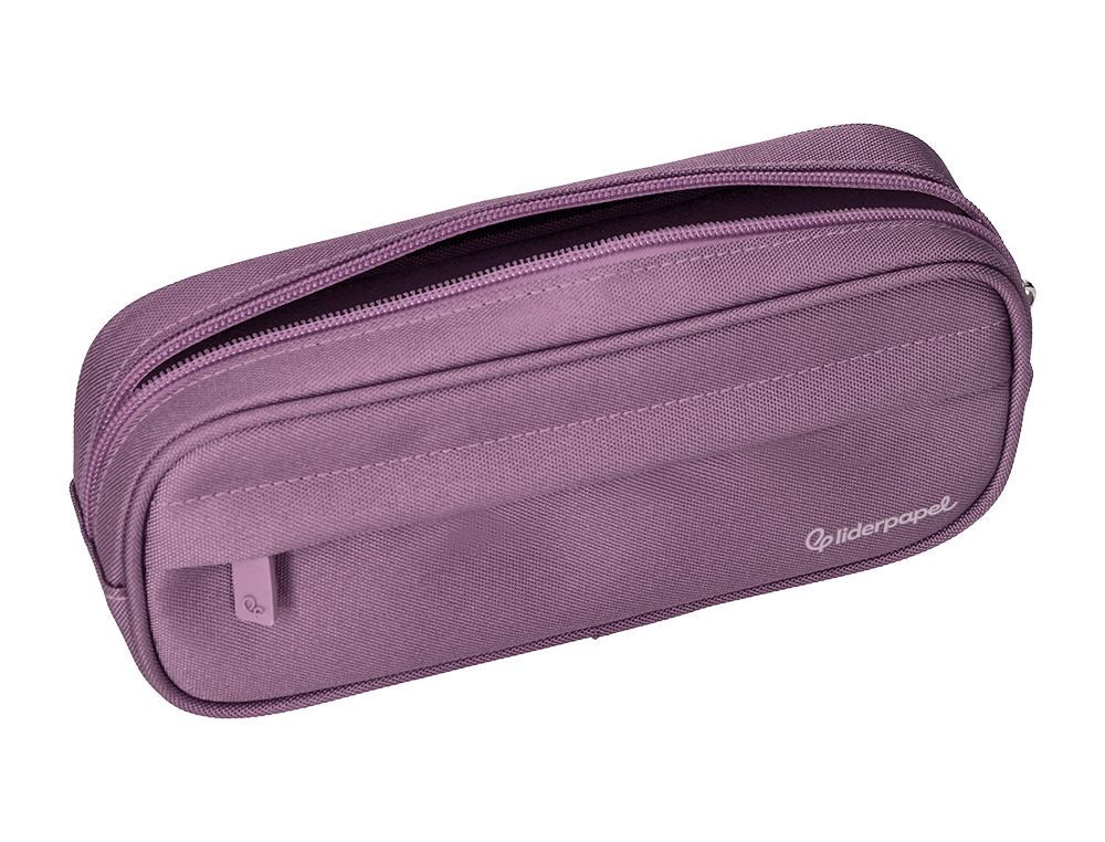 ESTUCHE PORTATODO LIDERPAPEL CLASSIC OVALADO 2 CREMALLERAS CON BOLSILLO DELANTERO 210X90MM MORADO EMPOLVADO