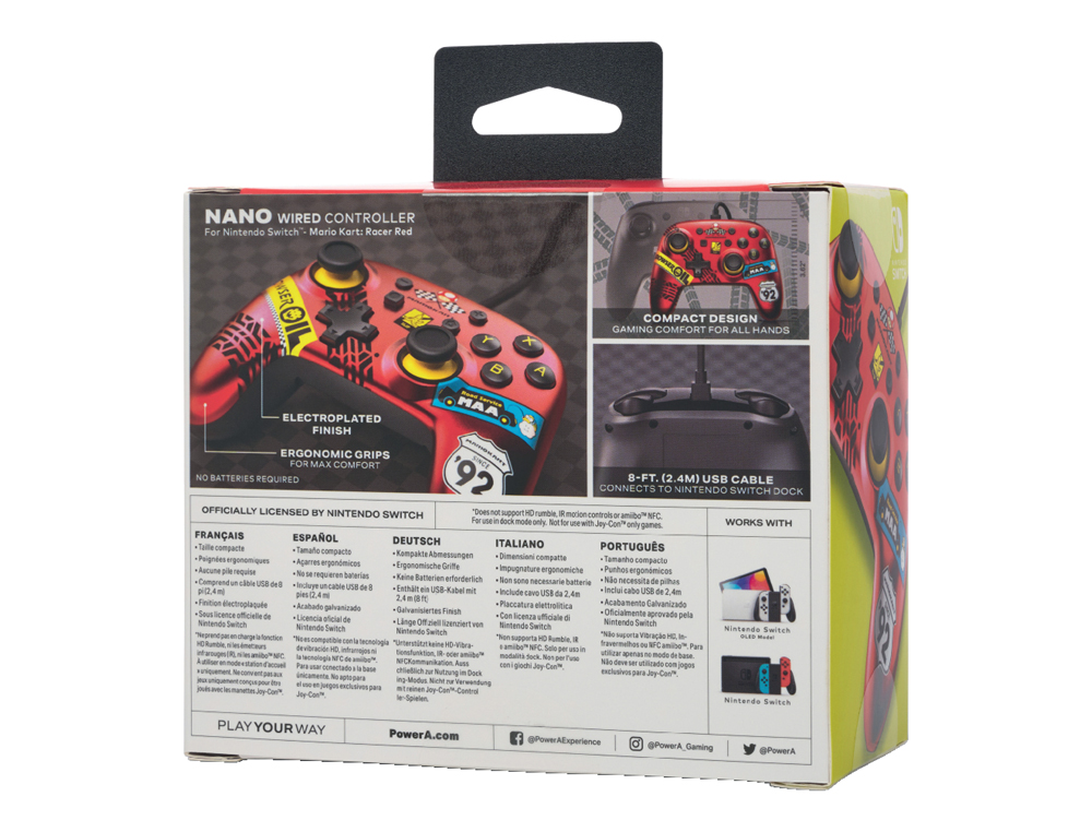 MANDO POWER A CON CABLE NANO PARA NINTENDO SWITCH MARIO KART RACER RED