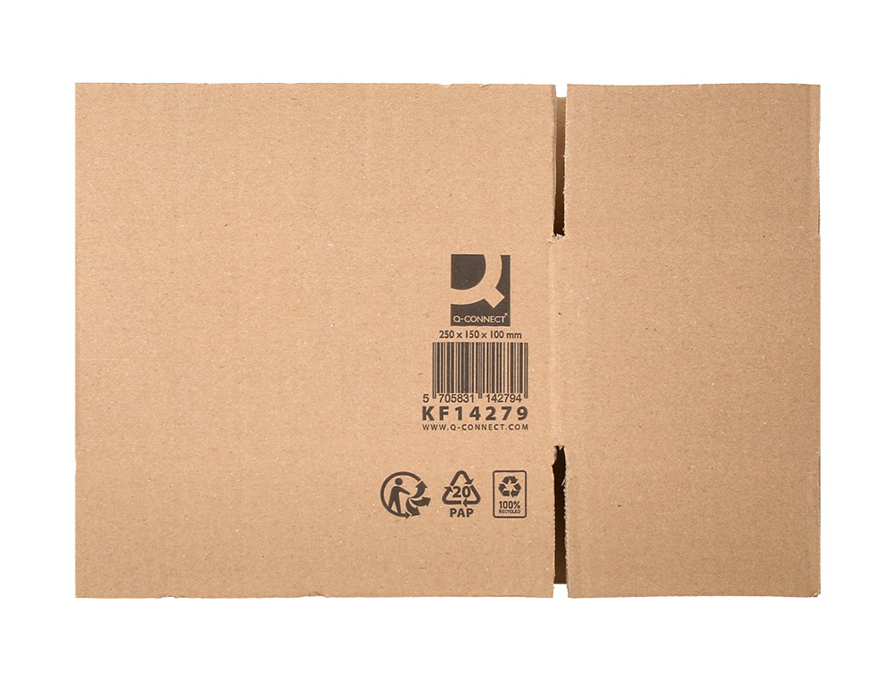 CAJA PARA EMBALAR Q-CONNECT AMERICANA CARTON RECICLADO CANAL SIMPLE 5 MM COLOR KRAFT 250X150X100 MM