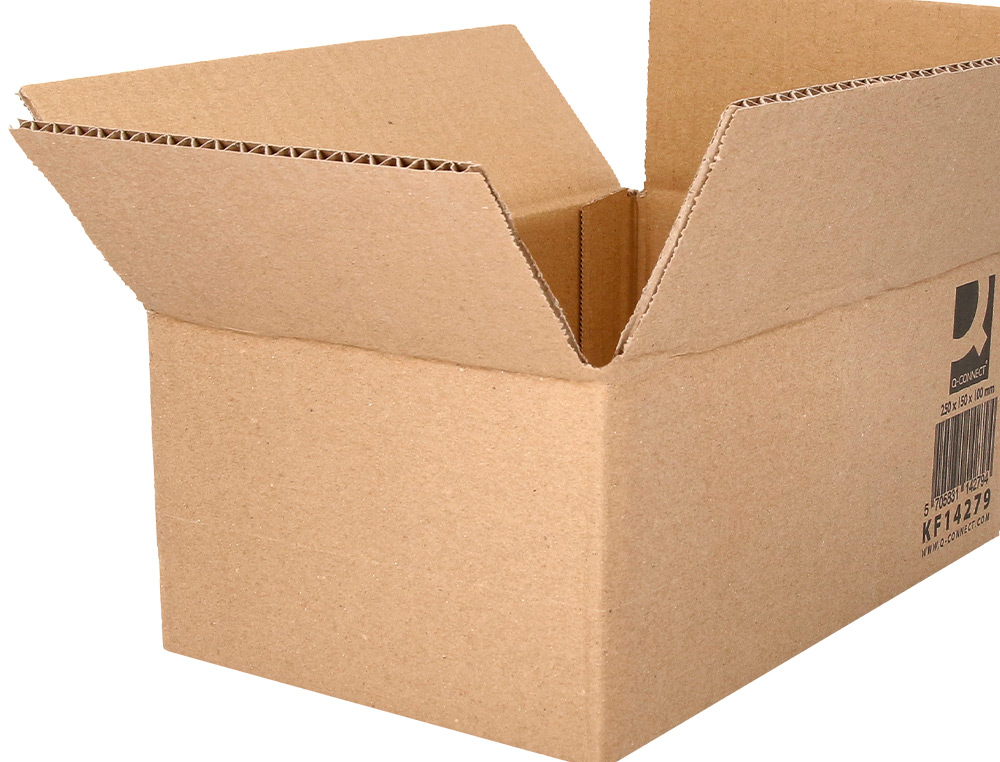 CAJA PARA EMBALAR Q-CONNECT AMERICANA CARTON RECICLADO CANAL SIMPLE 5 MM COLOR KRAFT 250X150X100 MM