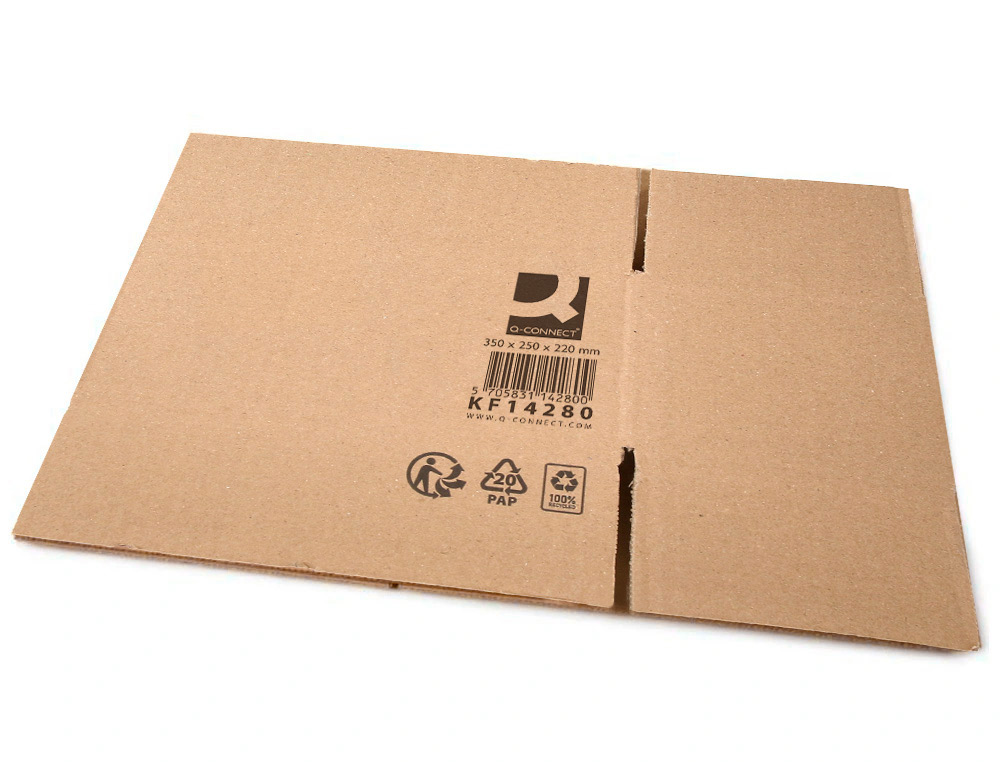 CAJA PARA EMBALAR Q-CONNECT AMERICANA CARTON RECICLADO CANAL SIMPLE 5 MM COLOR KRAFT 350X250X220 MM