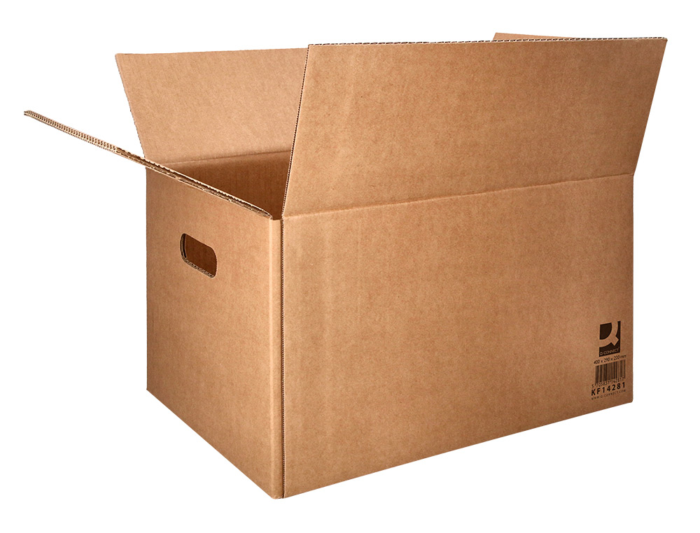CAJA PARA EMBALAR Q-CONNECT AMERICANA CON ASAS CARTON RECICLADO CANAL SIMPLE 5 MM COLOR KRAFT 400X290X220 MM