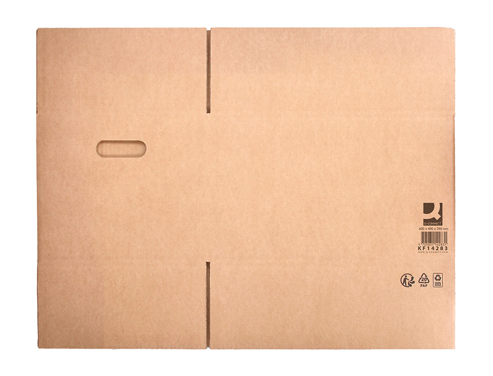 CAJA PARA EMBALAR Q-CONNECT AMERICANA CON ASAS CARTON RECICLADO CANAL SIMPLE 5 MM COLOR KRAFT 600X400X290 MM