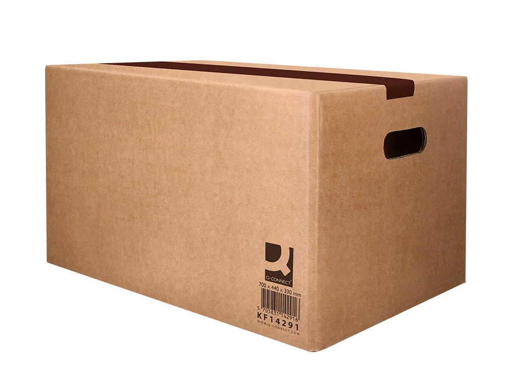 CAJA PARA EMBALAR Q-CONNECT AMERICANA ULTRA RESISTENTE CON ASAS CARTON CANAL DOBLE 7 MM COLOR KRAFT 700X440X330 MM