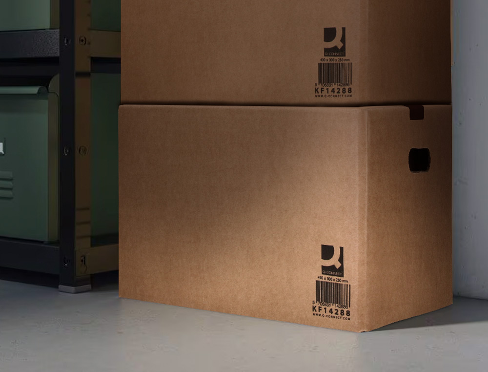 CAJA PARA EMBALAR Q-CONNECT AMERICANA ULTRA RESISTENTE CON ASAS CARTON CANAL DOBLE 7 MM COLOR KRAFT 700X440X330 MM