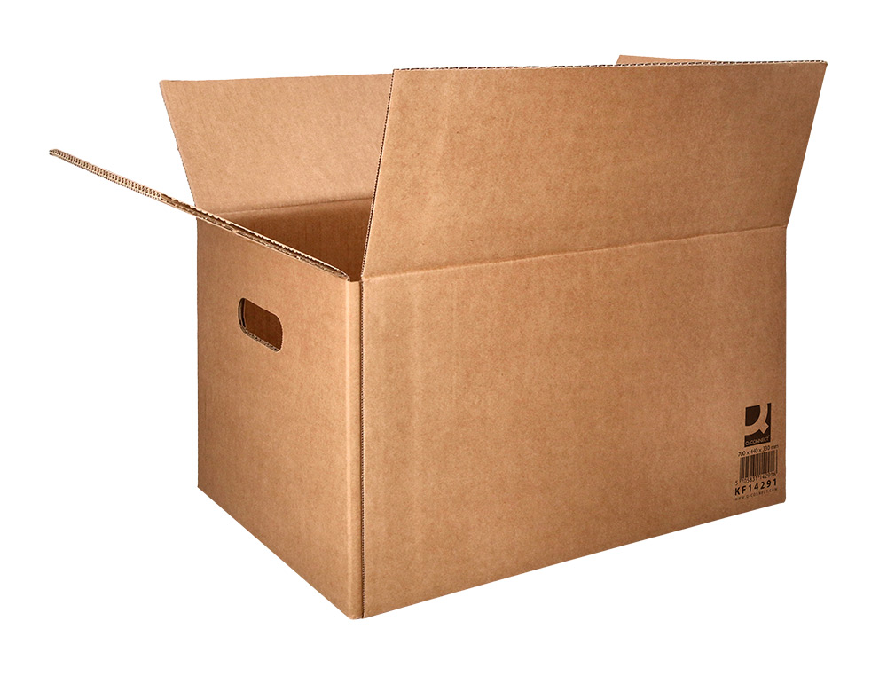 CAJA PARA EMBALAR Q-CONNECT AMERICANA ULTRA RESISTENTE CON ASAS CARTON CANAL DOBLE 7 MM COLOR KRAFT 700X440X330 MM