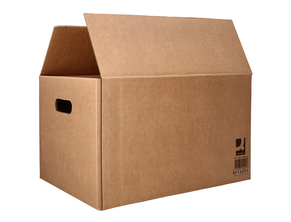 CAJA PARA EMBALAR Q-CONNECT AMERICANA ULTRA RESISTENTE CON ASAS CARTON CANAL DOBLE 7 MM COLOR KRAFT 700X440X330 MM